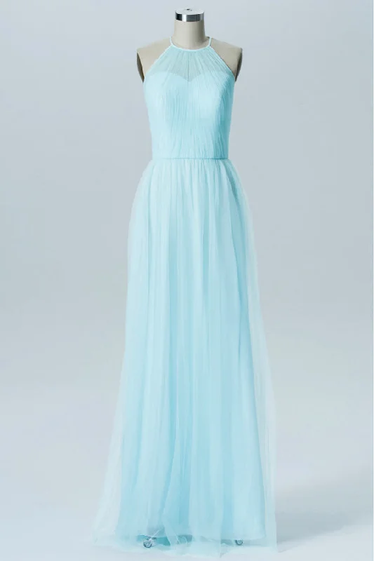 Sweet Light Blue Halter Tulle Bridesmaid Dress Pink Tulle Dress